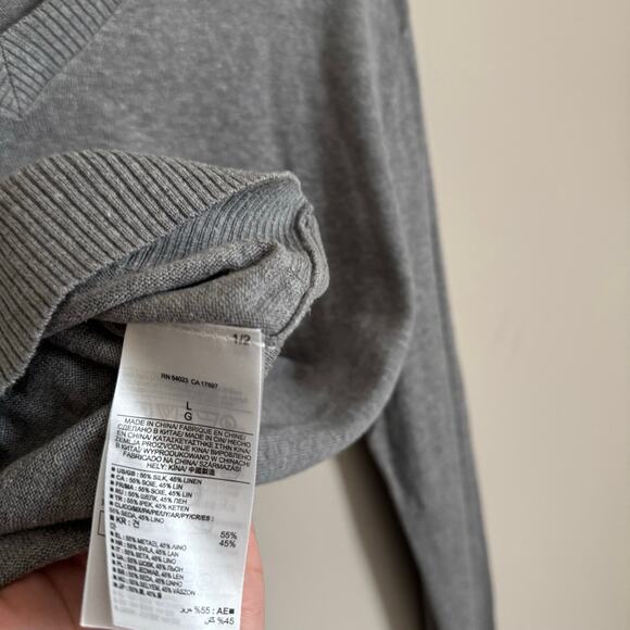 Banana Republic Men Gray Silk Linen Blend V-Neck Longsleeve Top Shirt Size Large - Picture 3 of 11